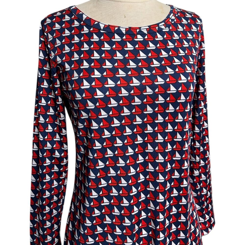 70s Vintage Lanvin Novelty Print Sailboat Shirt Long Sleeve Pattern Nautical.